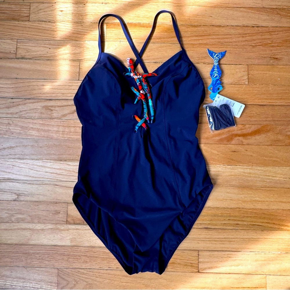 NWT: Skinny Dippers Lacey Tie Breaker One Piece Swimsuit